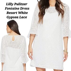 Lilly Pulitzer Fontaine Dress Resort White Gypsea Lace Bell Sleeves Like New XS
